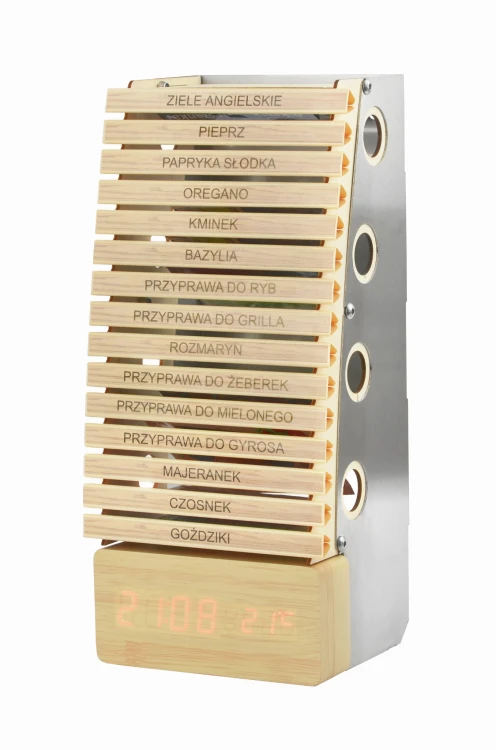 Spice-tower drewniany organizer z zegarkiem.jpg