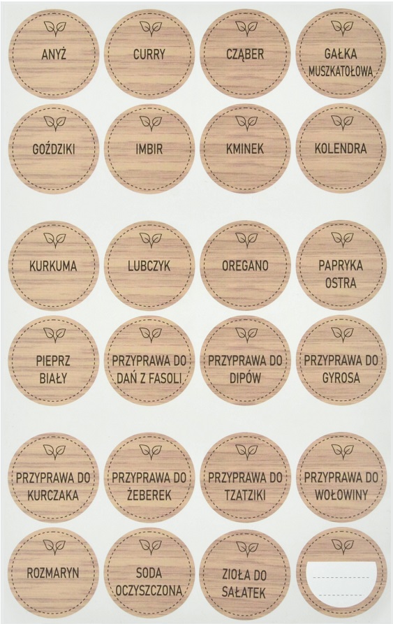 etykiety z przyprawami okrągłe na słoiczki