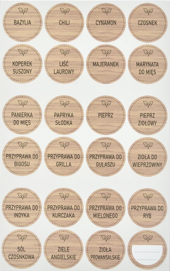 etykiety z przyprawami okrągłe na słoiczki